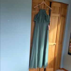 Green Flutter Sleeve Halter Maxi Gown